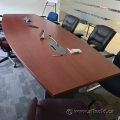 Autumn Maple Boat Shaped Boardroom Table w/ Dual Power Grommets